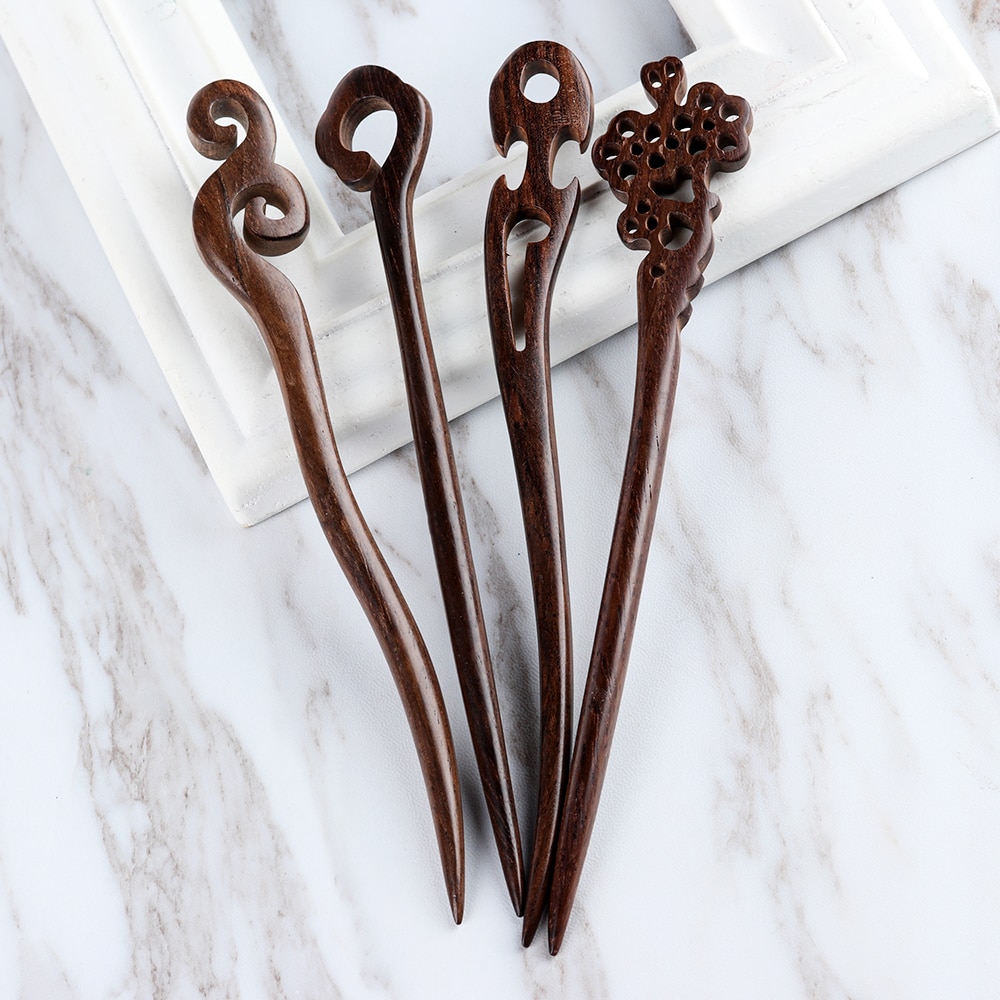 1Pcs Retro Haar Chopstick Vrouwen Onzichtbare Haar Pin Vintage Handgemaakte Gesneden Hout Haarspelden Hair Styling Tool Accessoires Chic