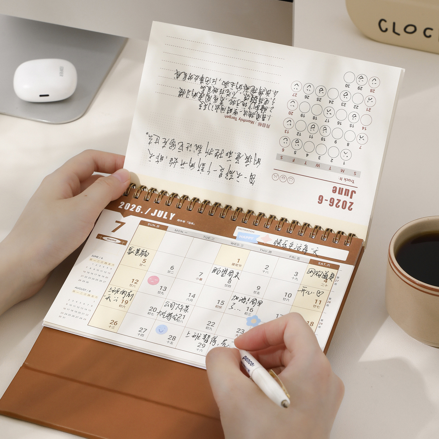 mini Kalendarz na Rok 2026, Mały Kalendarz Biurkowy, Kreatywny Kalendarz Spiralny, Planer, Dekoracja na Biurko, Artykuły Biurowe