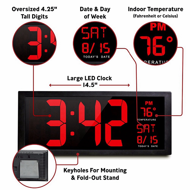 Large Screen Big Electronic Wall Clock Desktop Led Digital Calendar Clock Thermometer Daylight Saving For Kitchen Clock Mu