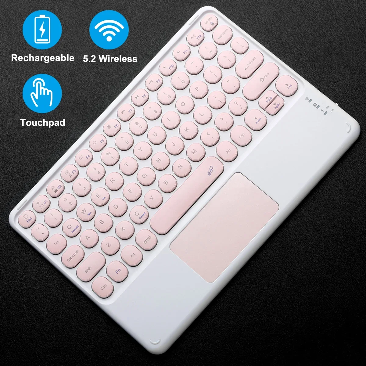 Ultra-Slank Draadloos Toetsenbord Met Touchpad Reis Mini Draagbare Bluetooth Toetsenbord Voor Ipad Universele Pad Oplaadbare Roze: WHITE