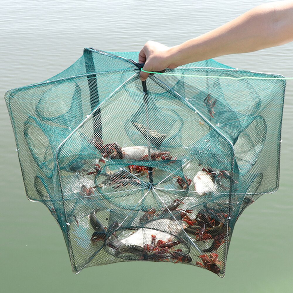 8 Holes Folded Portable Hexagon Fishing Net Casting Crayfish Catcher Big Fish Trap Network Shrimp Catcher Tank Cages Mesh Nets