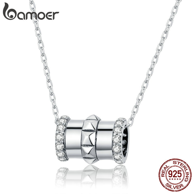 Bamoer Echtem 925 Sterling Silber Geometrische Fass Perlen Kette Halskette für Frauen Edlen Schmuck Neue Kragen SCN405