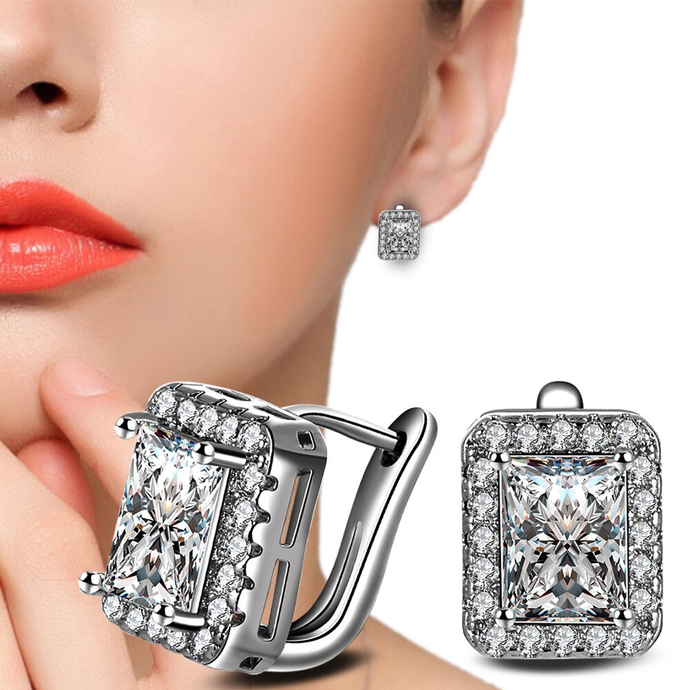 Earing Oorbellen Stud Oorbellen Crystal Vierkante Luxe Zilver Kleur Oorbellen Voor Vrouwen Zirconearings Mode-sieraden Brinco
