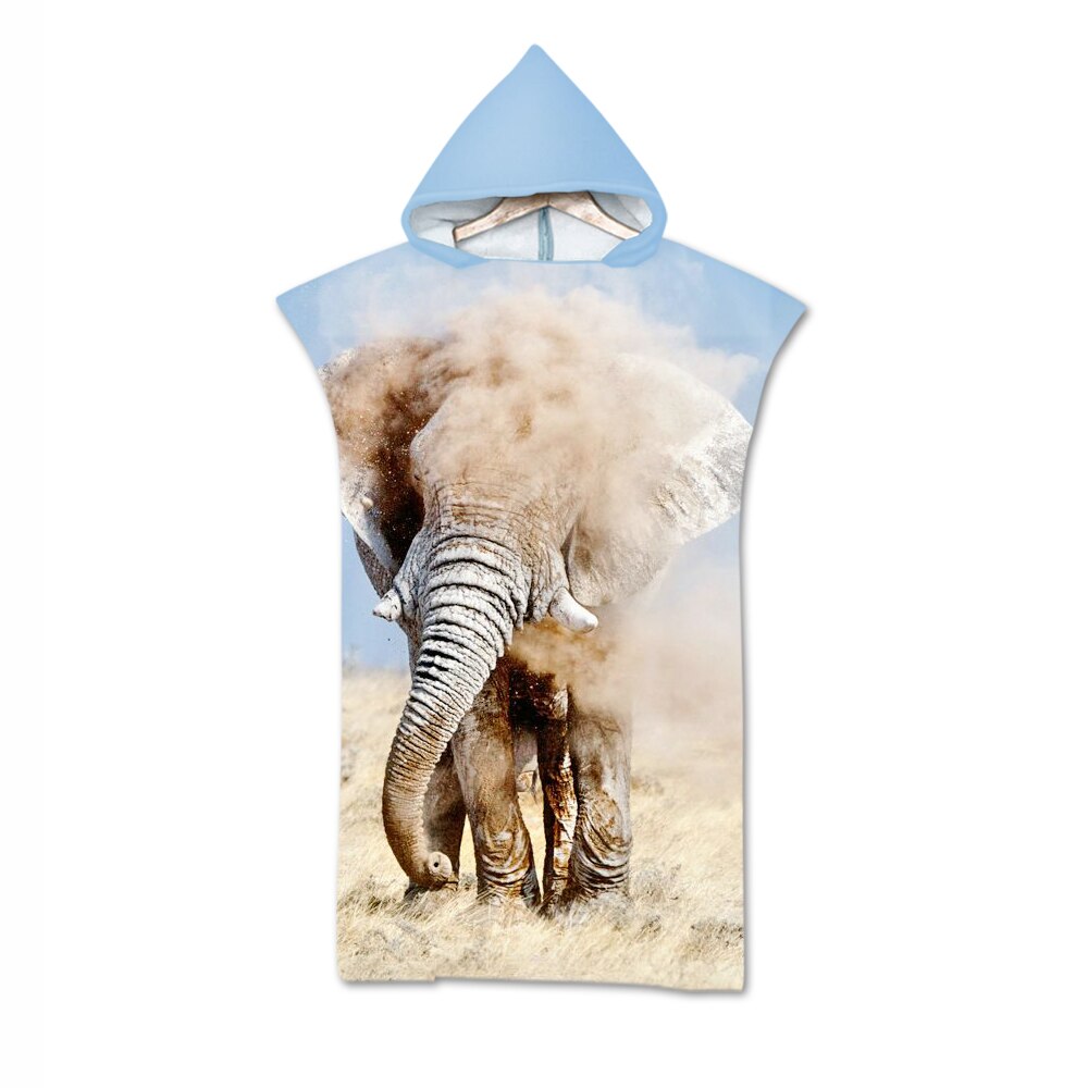 Microfiber Changing Robe Bath Towel Outdoor Hooded Wetsuit Print Elephant Beach Towel Poncho Bathrobe Cloak For Adult Swimming