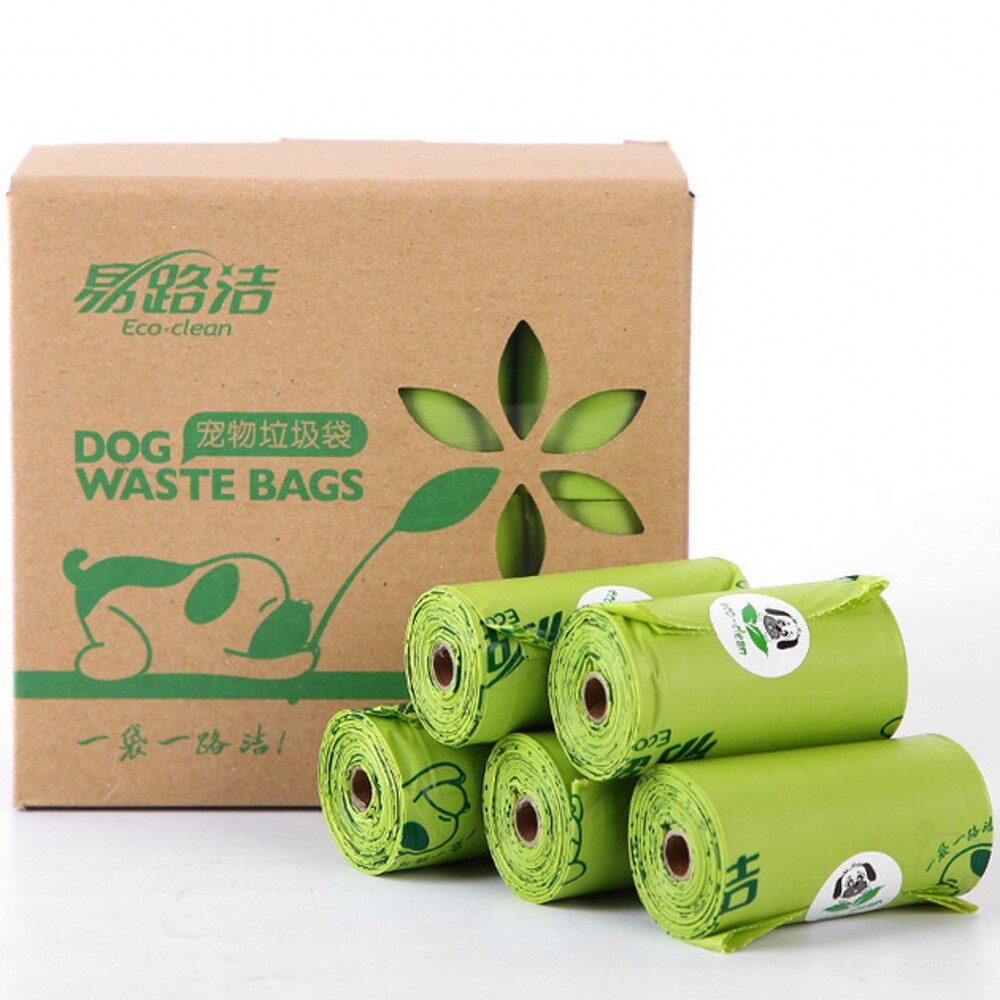 8/16 rollos bolsa de caca de mascota Degradable bolsa de basura portátil amigable con la tierra bolsas de residuos de perro suministros para caminar dispensador de recogida redondeado