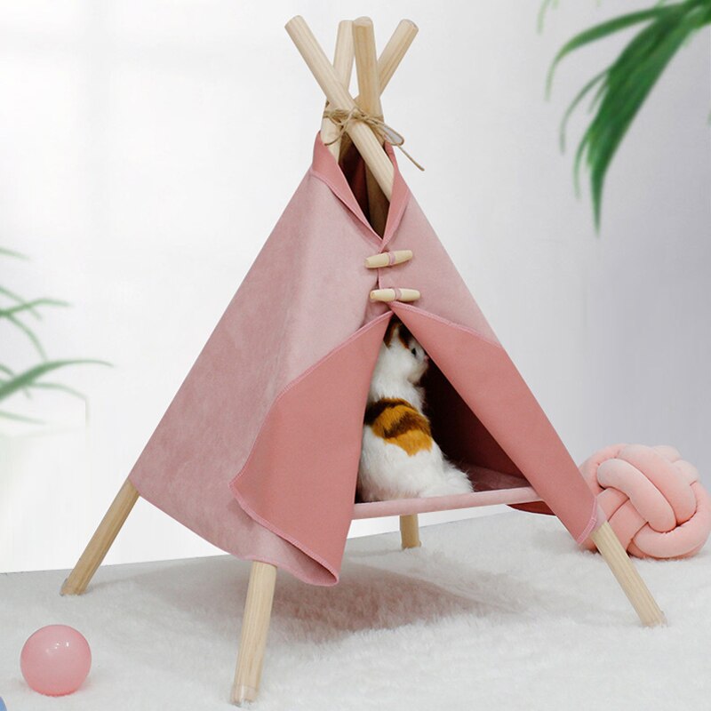 Casa tipi portátil para mascotas, tienda de campaña con cojín grueso y pizarra para interiores, casas modernas para cachorros y gatitos