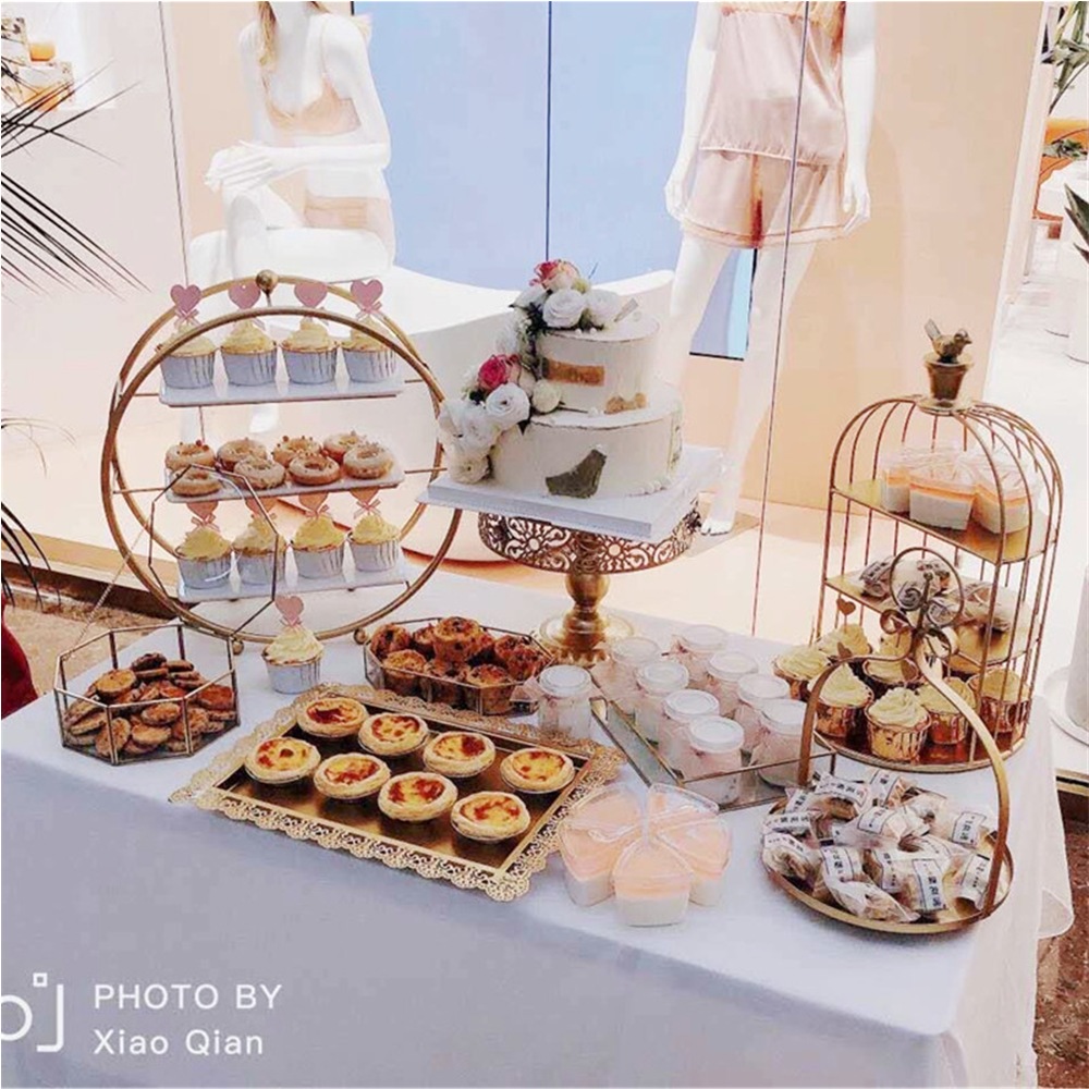Dessert Table Cake Rack Brass Tray Afternoon Tea Tea Break Cold Cut Tableware Decoration Decoration Birthday Wedding Arrangement