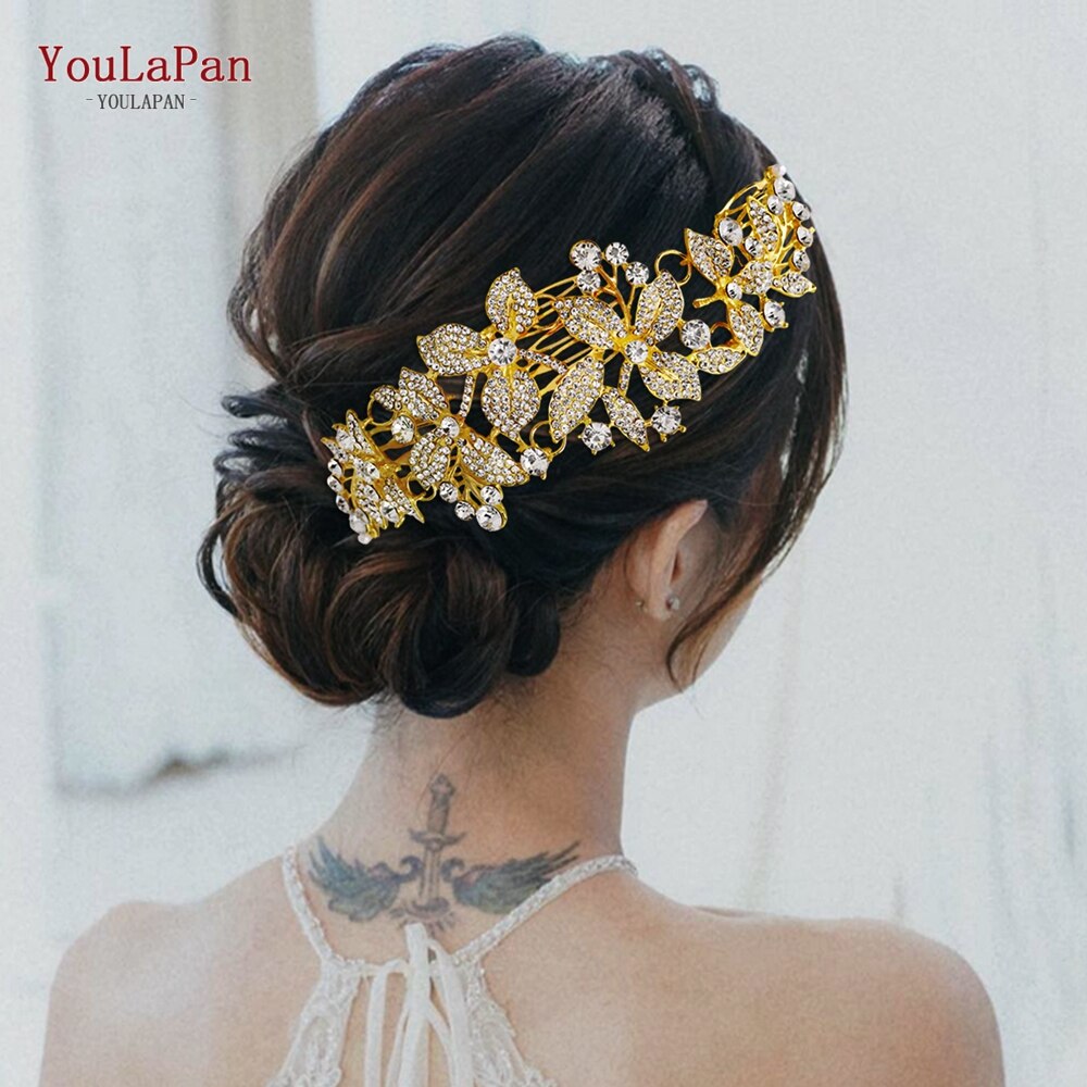 Topqueen-acessórios de cabelo hp301, estilo indiano, para noivado, fabricado em liga de flores, coroa e tiaras, prata, para casamento