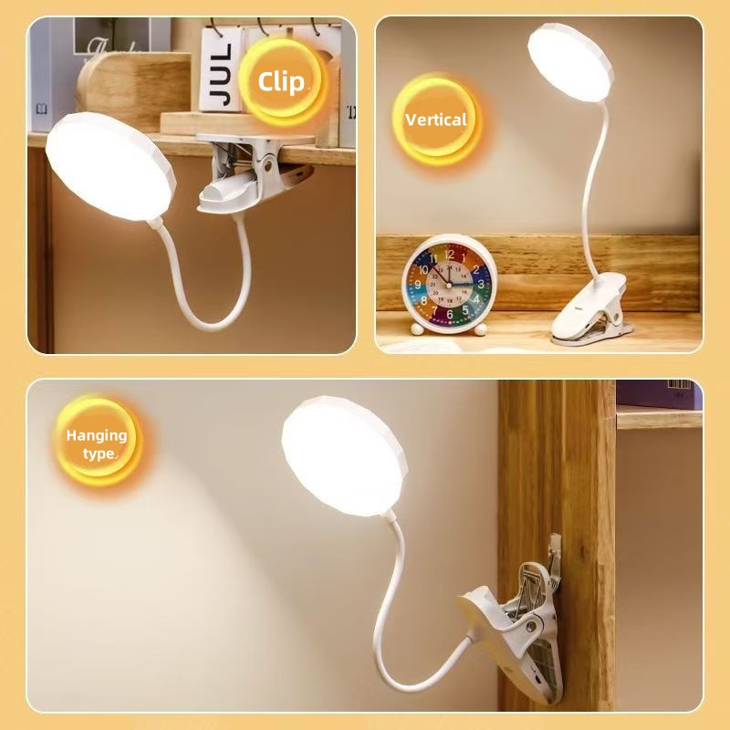 Lampada da tavolo a portato portatile con clip Lampada da scrivania con clip ricaricabile USB Lampada da lettura per letto Luce notturna tocco 3 modalità di attenuazione Luce di protezione degli occhi
