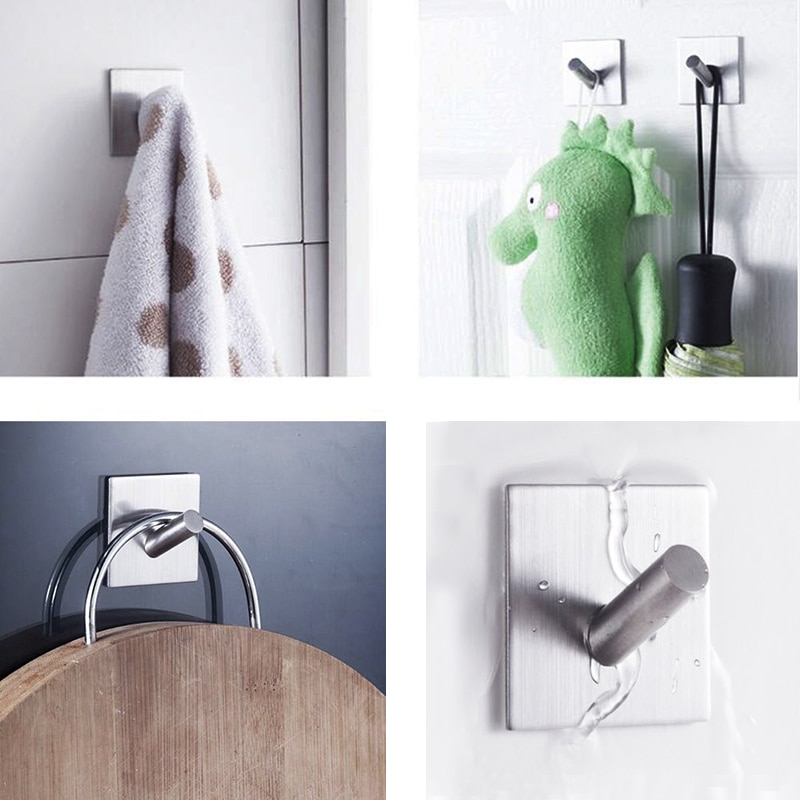 3M Self Adhesive Wall Door Back Hooks Heavy Duty Stainless Steel Clothes Hanger Bathroom Kitchen Towel Rustproof Hook