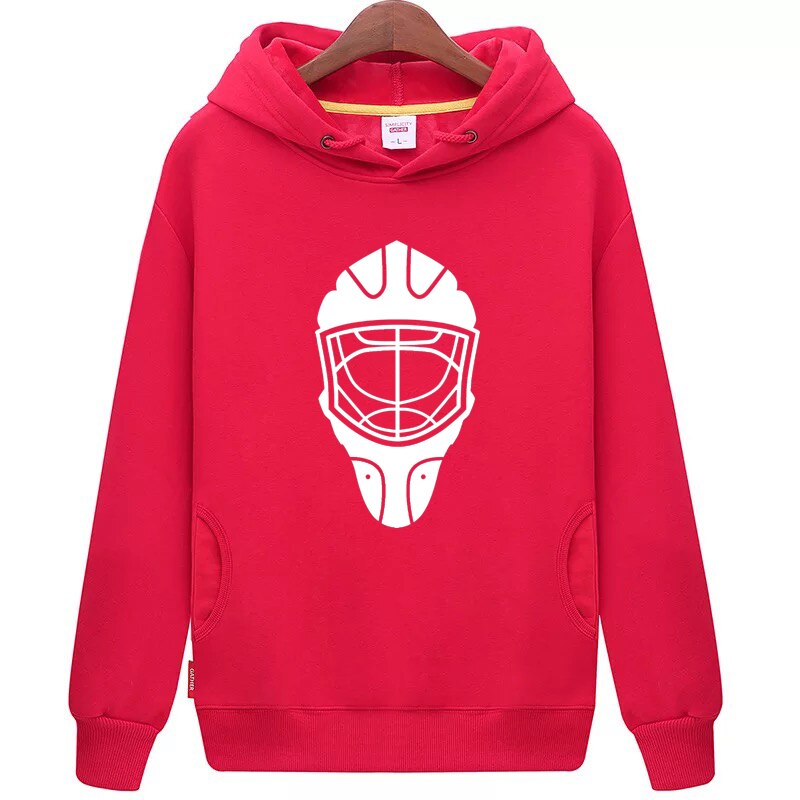 Cool hockey billig unisex rød hockey hættetrøjer sweatshirt med en hockey maske til mænd & kvinder