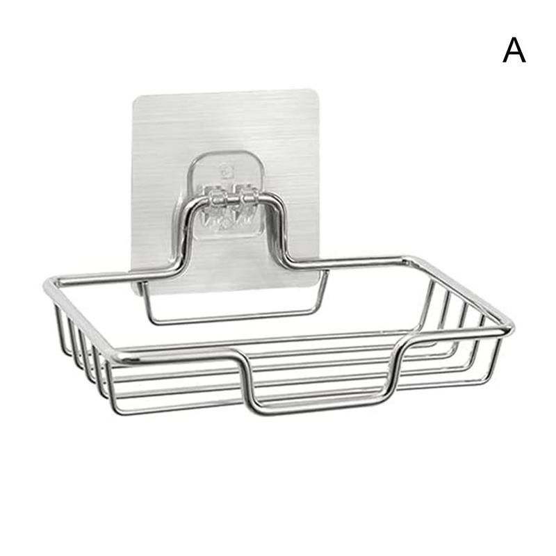 1pc Steel Soap Dish Bathroom Storage Soap Accessories Holder Storage Rack Drill Shampoo Holder Bathroom Soap Free: A