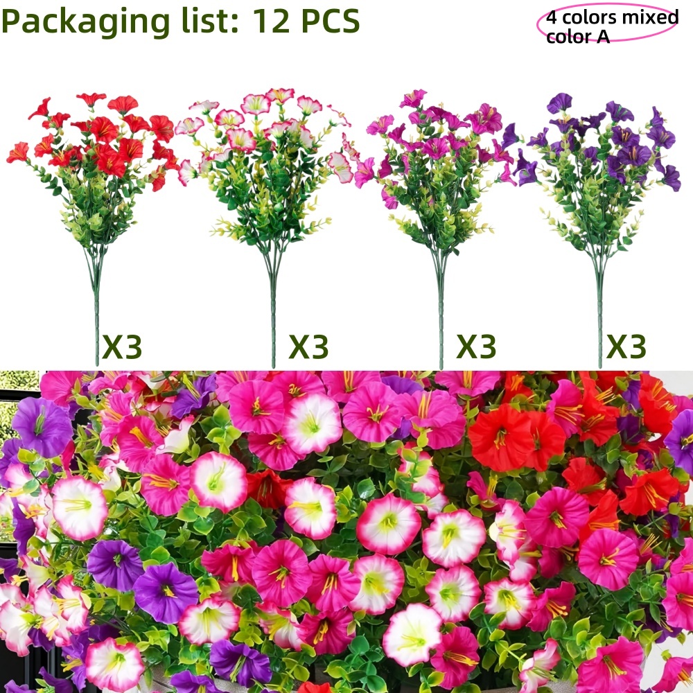 12 st konstgjorda blommor morgongloria - utomhusdekor, färgglad prästkrageplanter - ytterdörr, veranda, uteplats, fönsterlåda - heminredning: Mång