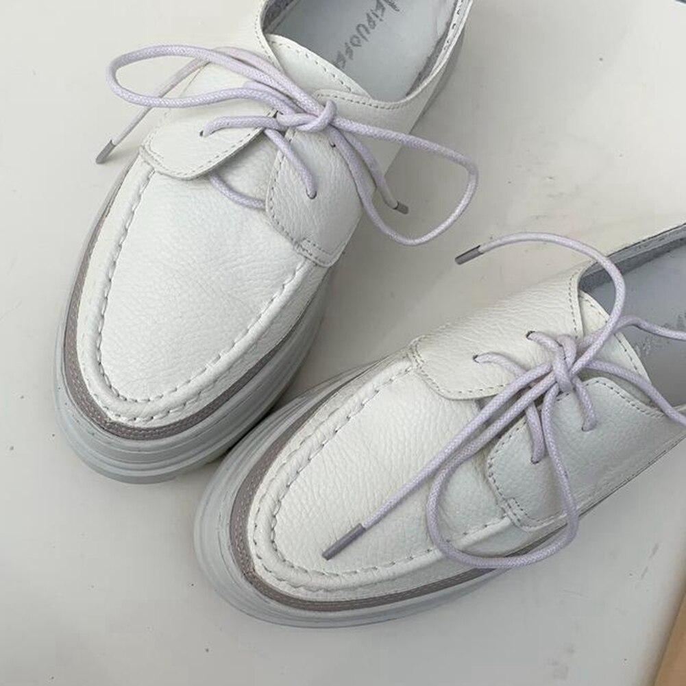Zapatos de plataforma plana con punta redonda y cordones para mujer, de tacón bajo sólido Blanco, informales, con estilo, talla grande 39, novedad