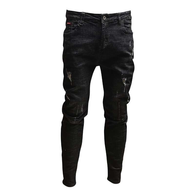 Men Jeans Ripped Slim Fit Black Stretch Pencil Pants for Cowboys Clothing PSMJ69: 32