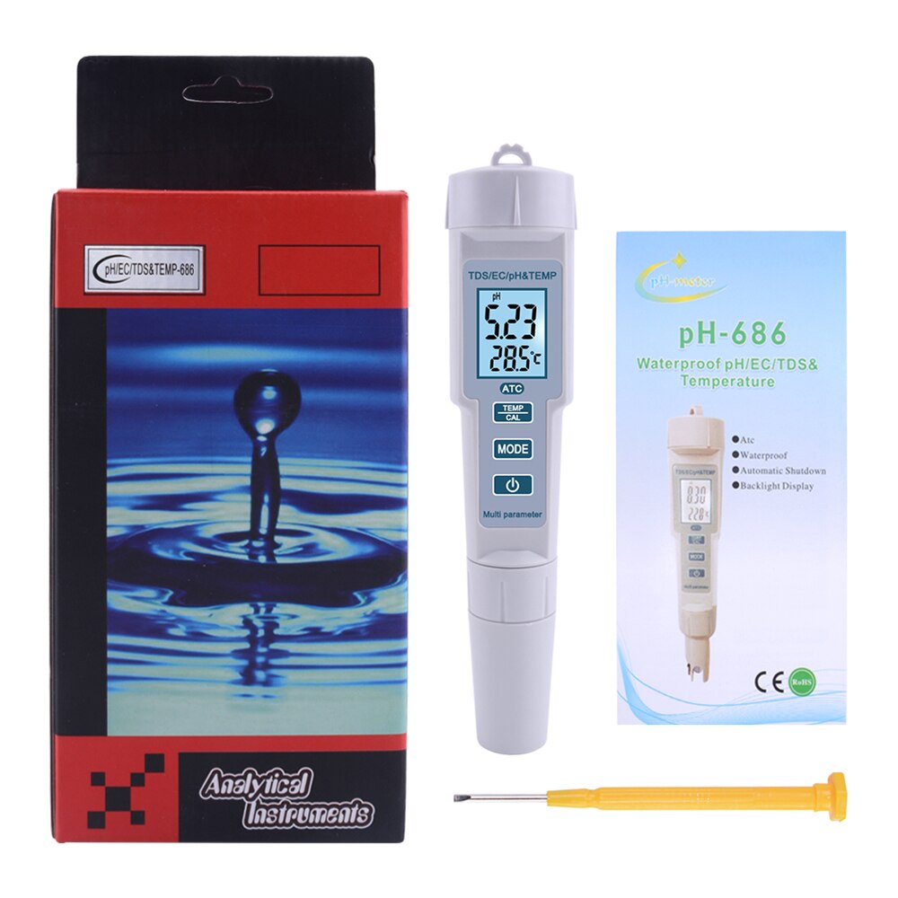 ph meter digital 4 in 1 PH/EC/TDS/Temp Meter Water Test Meter High Accuracy Measurement Range LCD Display Measure Tool