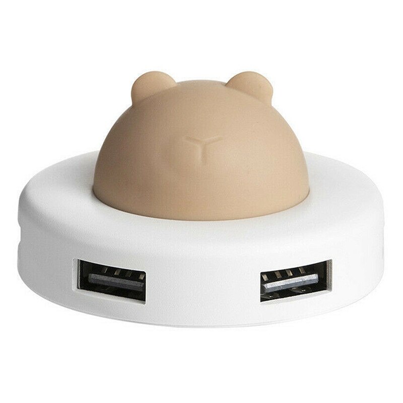 2 Pcs Mini Cute USB Night Light Hub Atmosphere Night Light Hub Extender 4 Port USB Splitter Cable Cartoon,Blue & Brown