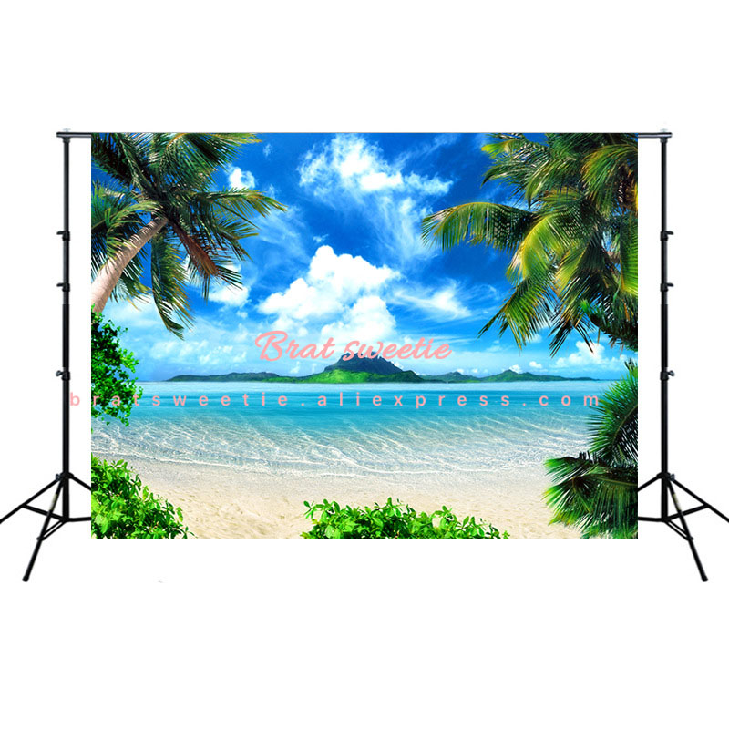 7x5ft Hawaiian Party Summer Beach Backdrops for Photography Vinyl Blue Sea and Sky Background Palm Trees Photo Backdrop