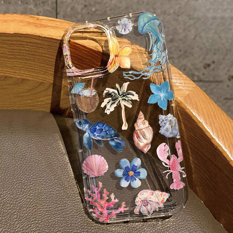 Funda de teléfono transparente con estampado de tortuga marina de animales marinos de verano para iPhone 11 12 13 14 15 16 Pro Max XS X XR 7 8 Plus 16e SE 2022