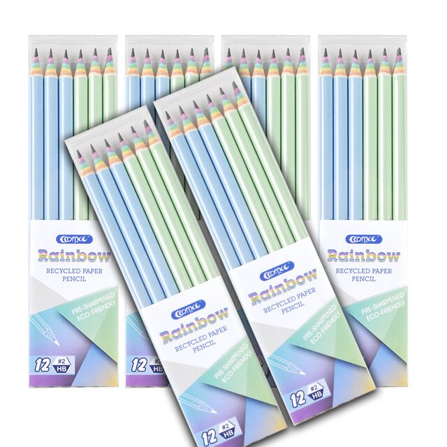 YHSMTG Paper Rainbow HB Pencils Writing Student Write Stationery for School and Office Supplies 12Pcs/Box: 6 box