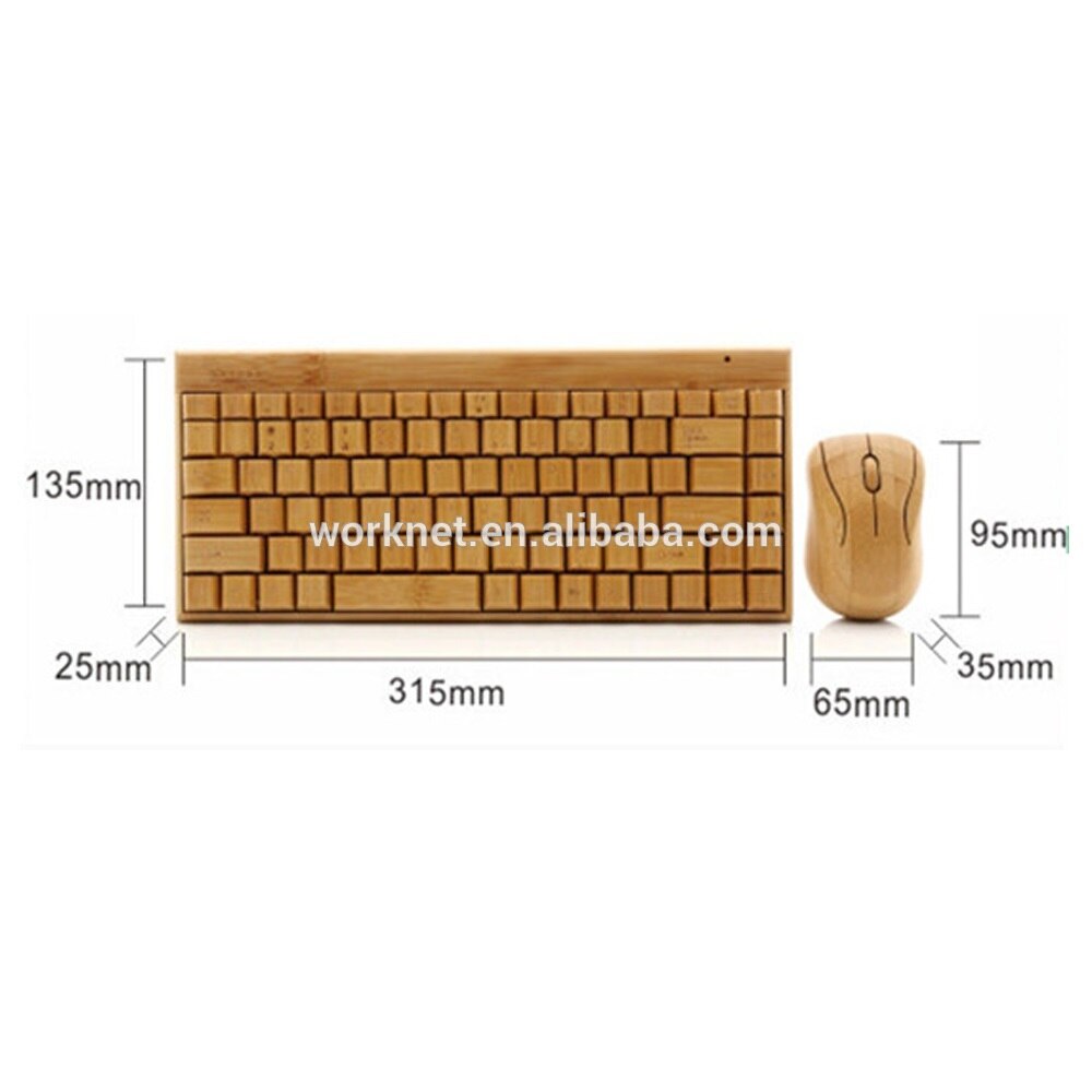 101 style small size bamboo wood wireless keyboard and mouse set for promotional