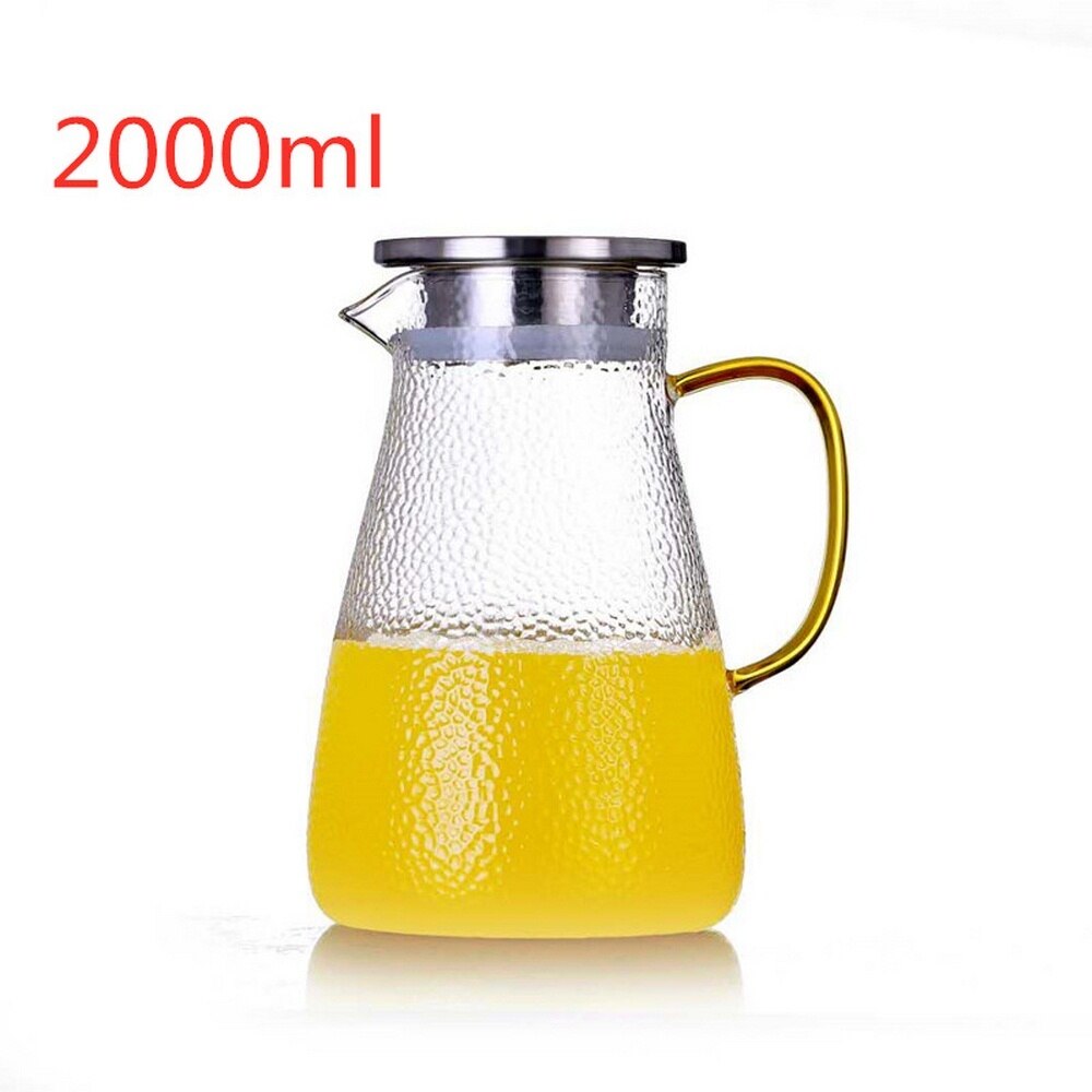 Genomskinlig glas vattenkanna vattenkokare 80/350/1500/2000ml med rostfritt stål filter juice tekanna kanna värmebeständig karaff: 2000ml