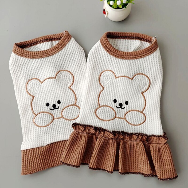T-shirt brodé pour petits chiens, chat, chiot, robe pour animaux de compagnie, vêtements pour Couples, T-shirt, jupe mignonne, petit ours, printemps et été