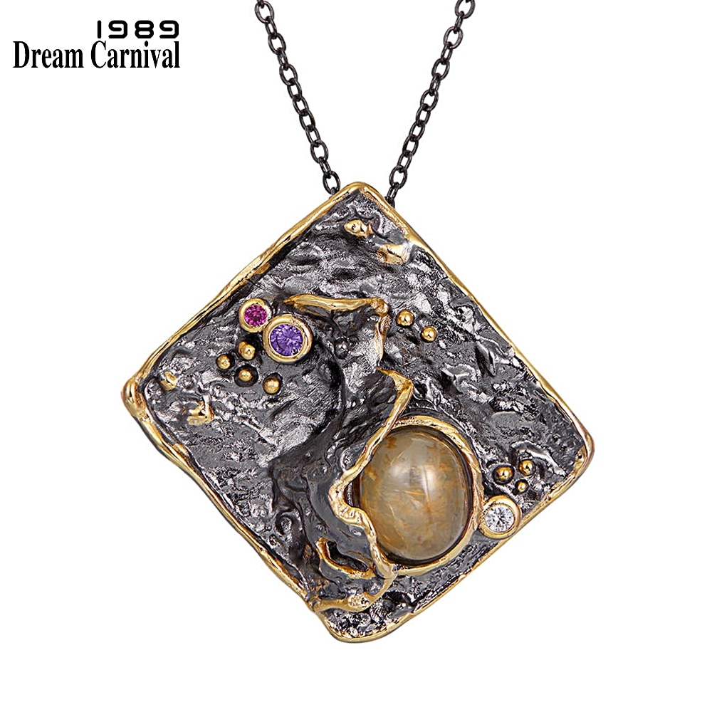 DreamCarnival1989 personnalité exagérée pendentif collier femmes couleur or noir Vintage Melon zircone WP6677