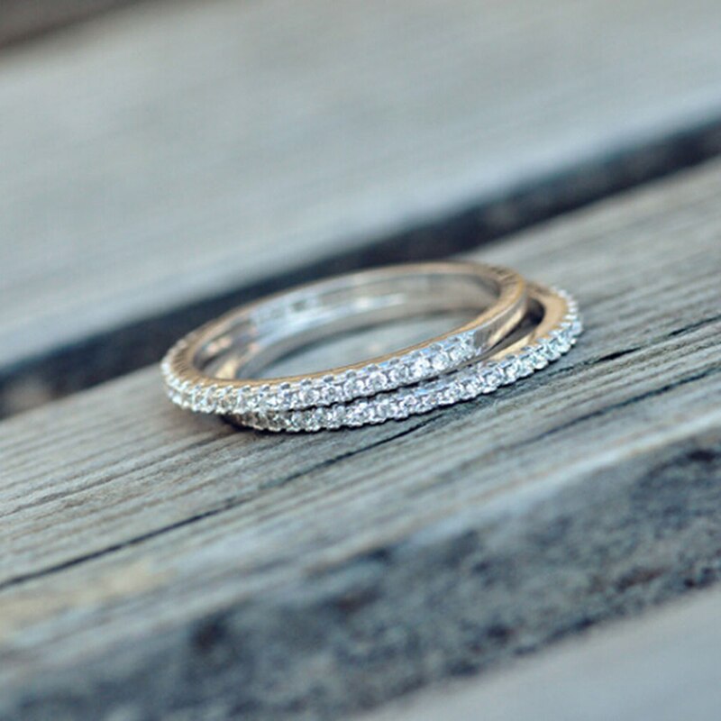 Micro Pave Zirconia Bruiloft/Engagement Ringen Zilveren Kleur Brand Crystal Ring Sieraden Voor Vrouwen