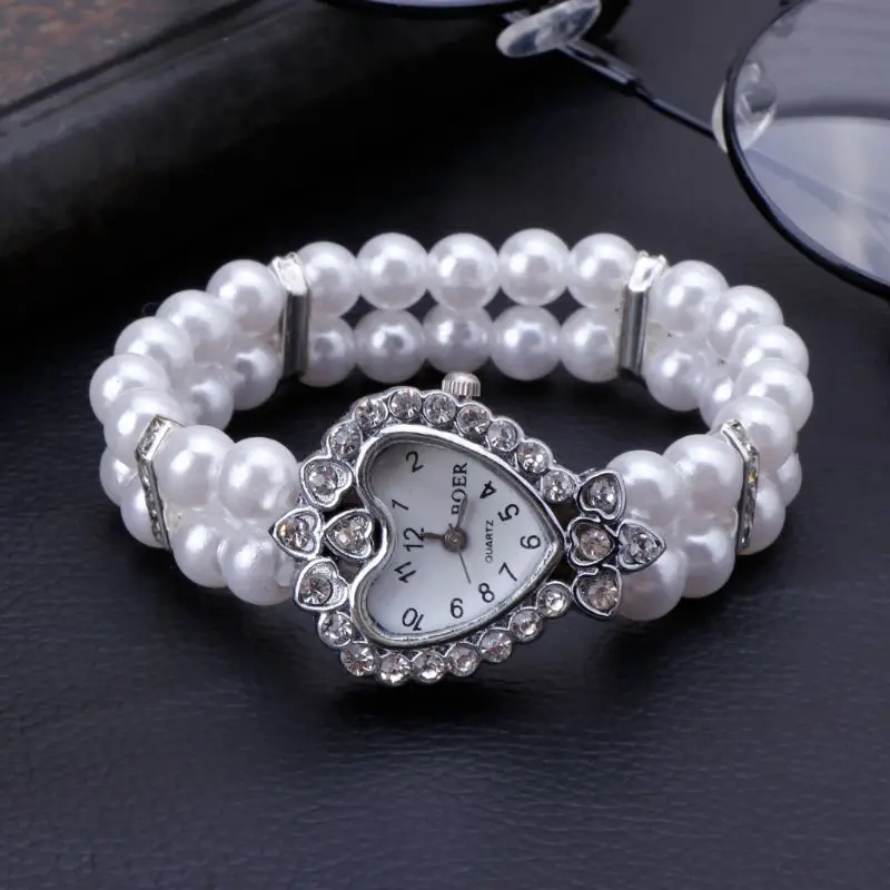 Dameshorloge, klok, casual polshorloges voor dames, horloges met parelarmband, horlogebandje, quartz polshorloge, horloges, sieraden