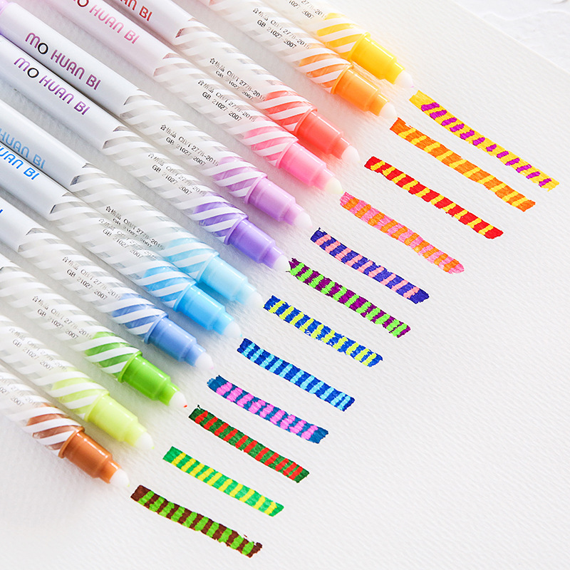 12 Colors/set Color change Highlighter Cute Double Headed Painting Drawing Marker Pen Stationery school supplies