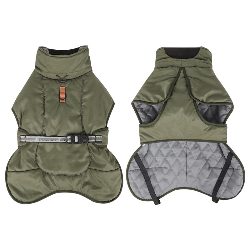 Coat Dachshund Labrador Outfits Winter Dog Clothes For Medium Jacket Large Dogs Windproof Reflective Warm Coat French Bulldog: S / green