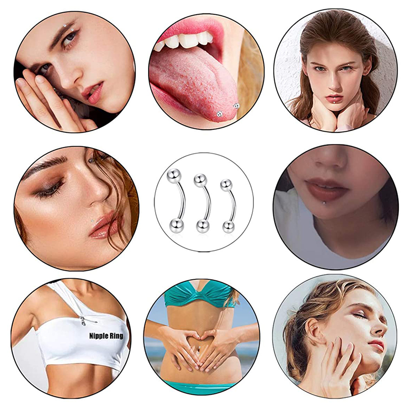 1 pz 925 Sterling Silver curvo bilanciere anelli lingua donne 16G anello labbra sopracciglio capezzolo Rook Piercing gioielli cartilagine orecchini