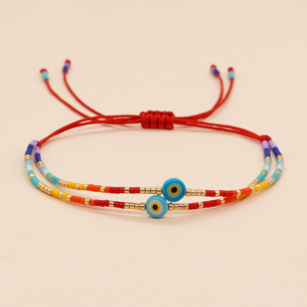 Go2Boho-Pulseras con dijes de cadenas multicapa para hombre y mujer, pulsera de la suerte con cuentas de mal de ojo, cuerda roja, de joyería hecho a mano: Oro oscuro