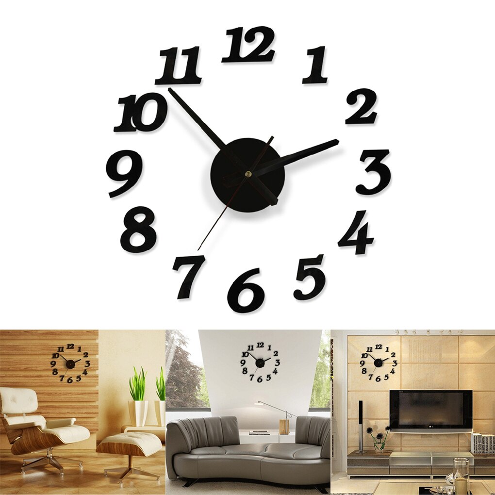 3D DIY Wall Clock Modern Silent Big Digital Acrylic Self adhesive Wall Clock Sticker for Living Room Decor