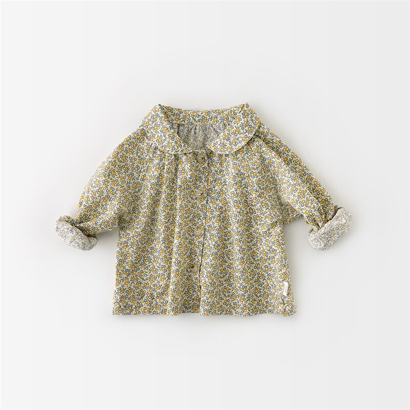 Lente Baby Meisje Bloemen Casual Lange Mouw Shirts Peuter Kids Leuke Turn-Down Kraag Tops Kleding: Green Floral / 3T