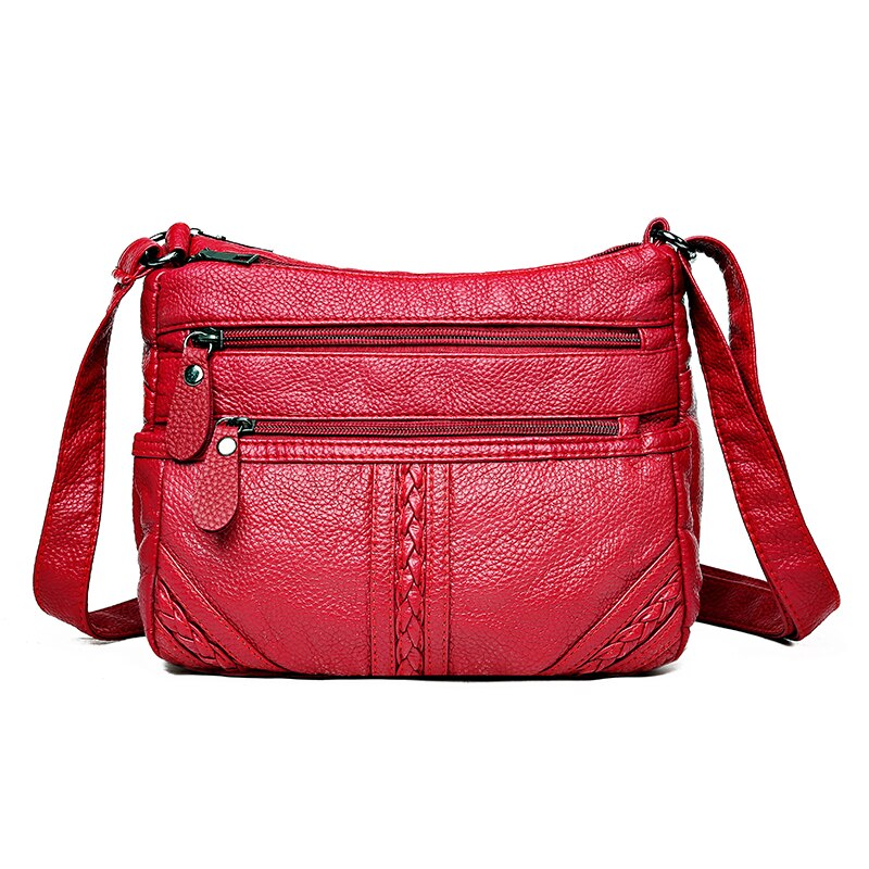 Women Bag Washed Pu Soft Leather Shoulder Bag Multi-layer Crossbody Bags Small Bag Brand Red Handbag Purse: C