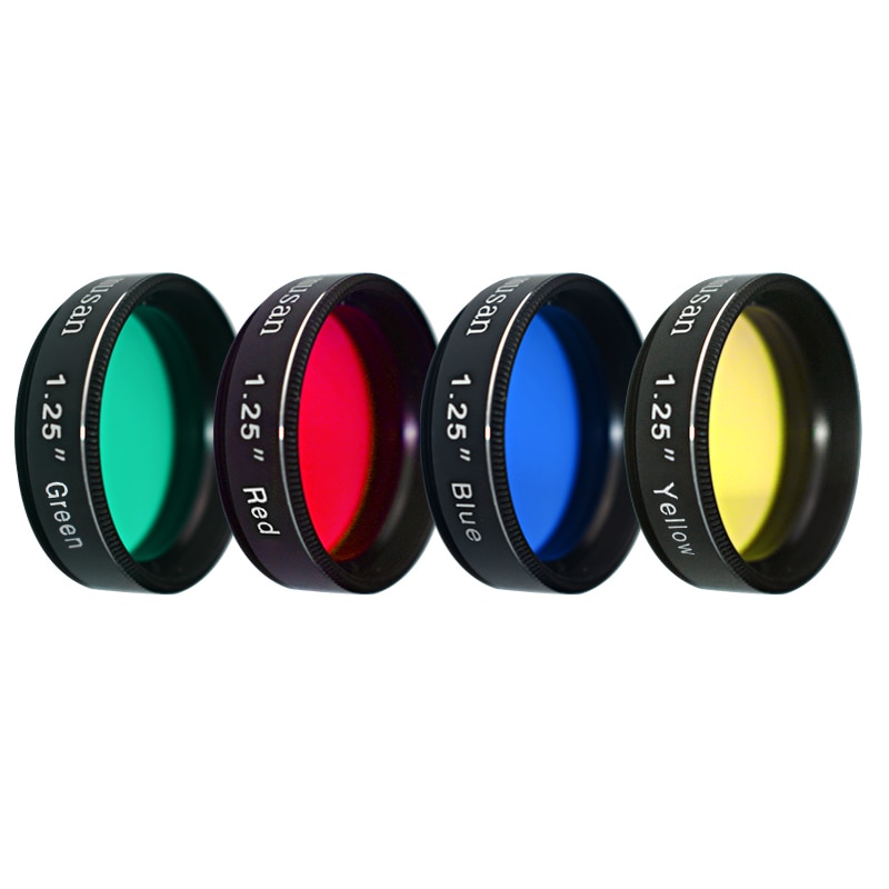 4 pièces 1.25 pouces Standard rouge jaune vert bleu couleur ensemble de filtres pour télescope oculaire pour l'observation lunaire/planétaire