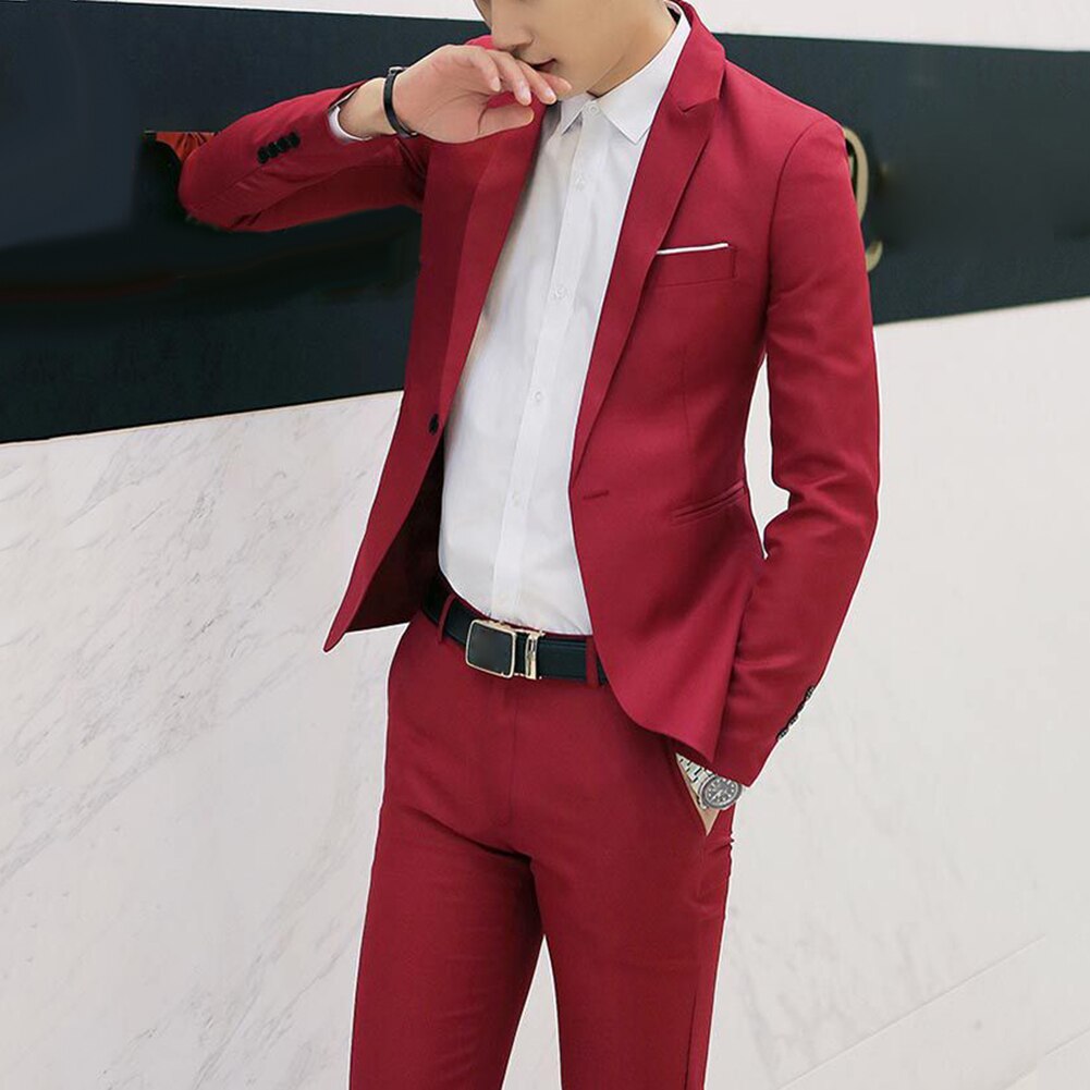 Mens Suits Met Broek Solid Heren Blazer Slanke En Past Bruiloft Mannelijke Bruidegom Tuxedos Suit Prom (Jas + Broek) kostuum Homme