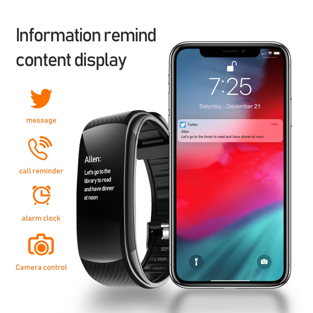 C5S Smart Bracelet Blood Pressure Bluetooth Heart Rate Fitness Information Tracker Watch Reminder Smart Band For Men Women