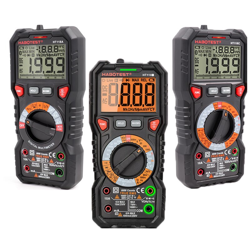 Digital Multimeter High Precise Multimetro Voltage Meter HT118 6000 counts 1000V AC/DC Ohm Hz NCV Live C/F Duty