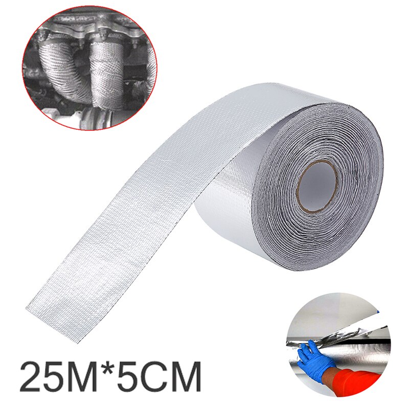 25M*5cm Exhaust Heat Wrap Manifold Downpipe High Temp Heat resistant 450 Celsius Bandage Tape for Repair Seal Leak Pipe