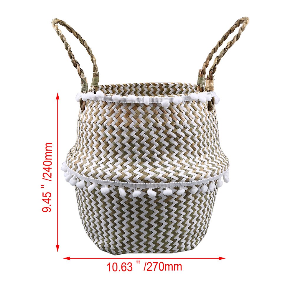 Seagrass Wickerwork Basket Foldable Flower Pots Planter Woven Dirty Laundry Baskets Hamper Fruit Toys Storage Basket Home Decor: 24x27cm