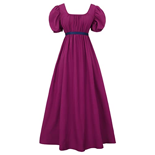 Grünes Regentschaft kleid für Frauen kostüm mit Schärpe Empire Taille gekräuseltes langes Kleid mit Puff ärmeln für Partys, Hochzeiten und Gala: XXL / Rot