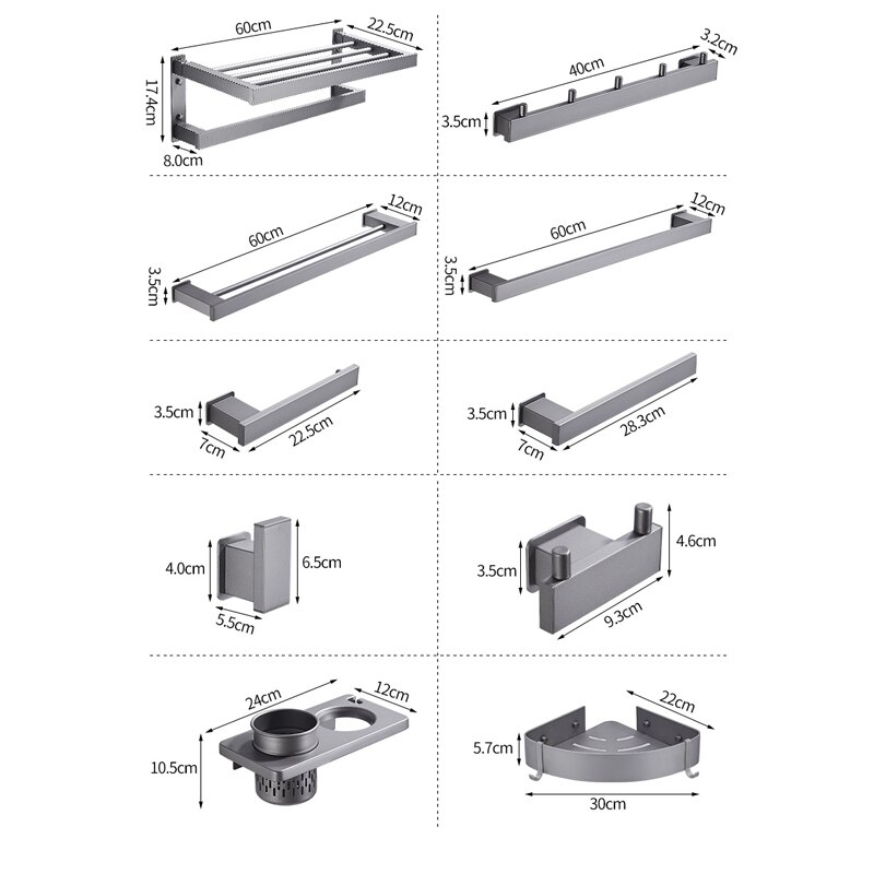 Gunmetal Grijs Badkamer Accessoire Set Ruimte Aluminium Metal Handdoekhouder Rack Bar Plank Papier Houder Tandenborstelhouder