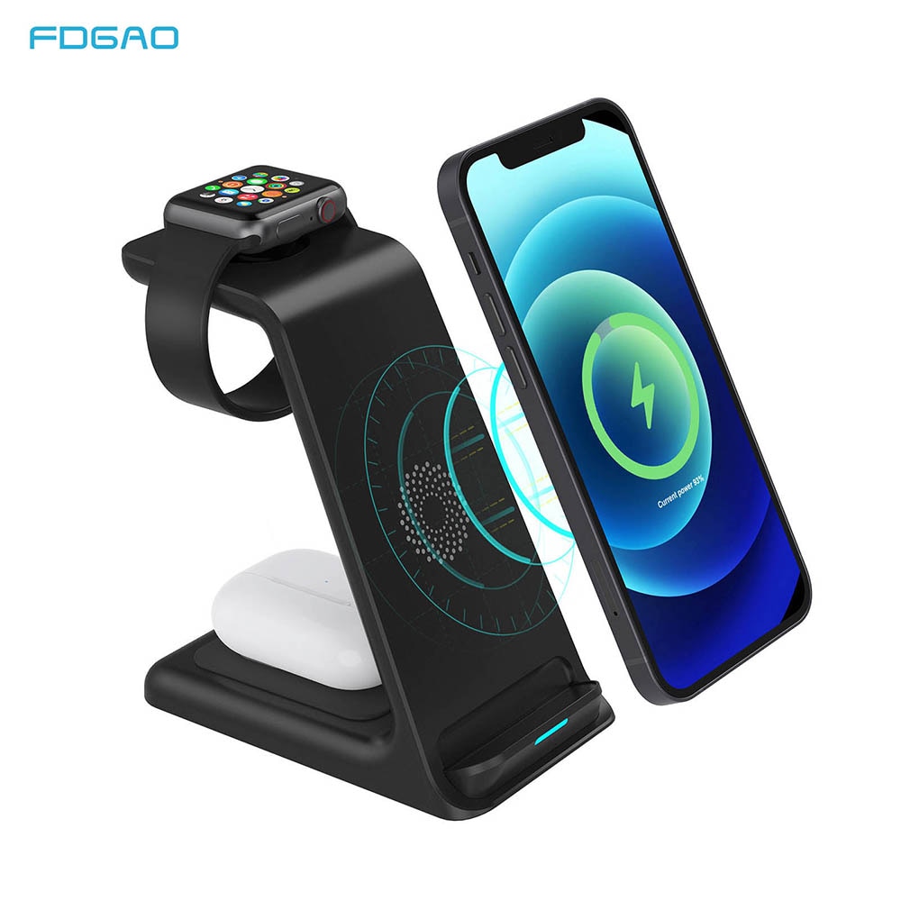 3 in 1 Charging Stand for iWatch Apple Watch 7 6 AirPods Pro Qi 15W Fast Wireless Charger Station For iPhone 13 12 11 XS X XR 8
