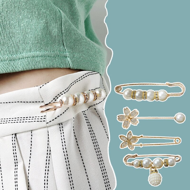 Trui Shawl Clip Dubbele Faux Pearl Broches Shirt Pin Knoppen Parel Crystal Taille Broek Extender Veiligheidsspelden Voor Vrouwen