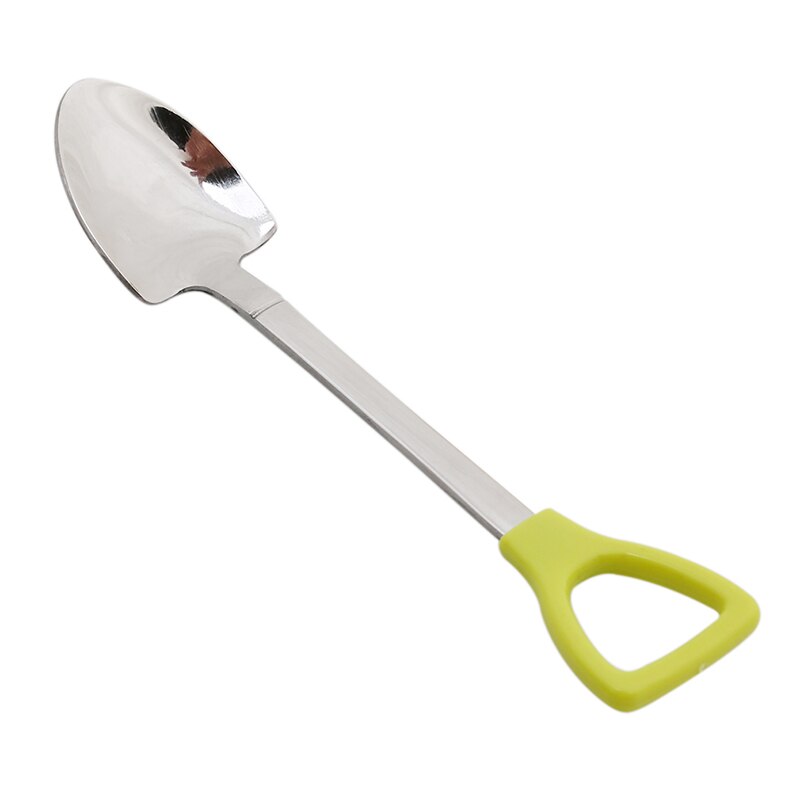 Rostfritt stål sked spade form kaffe glass soppa honung sked långt handtag hänga teskedar för barn: Grön spade