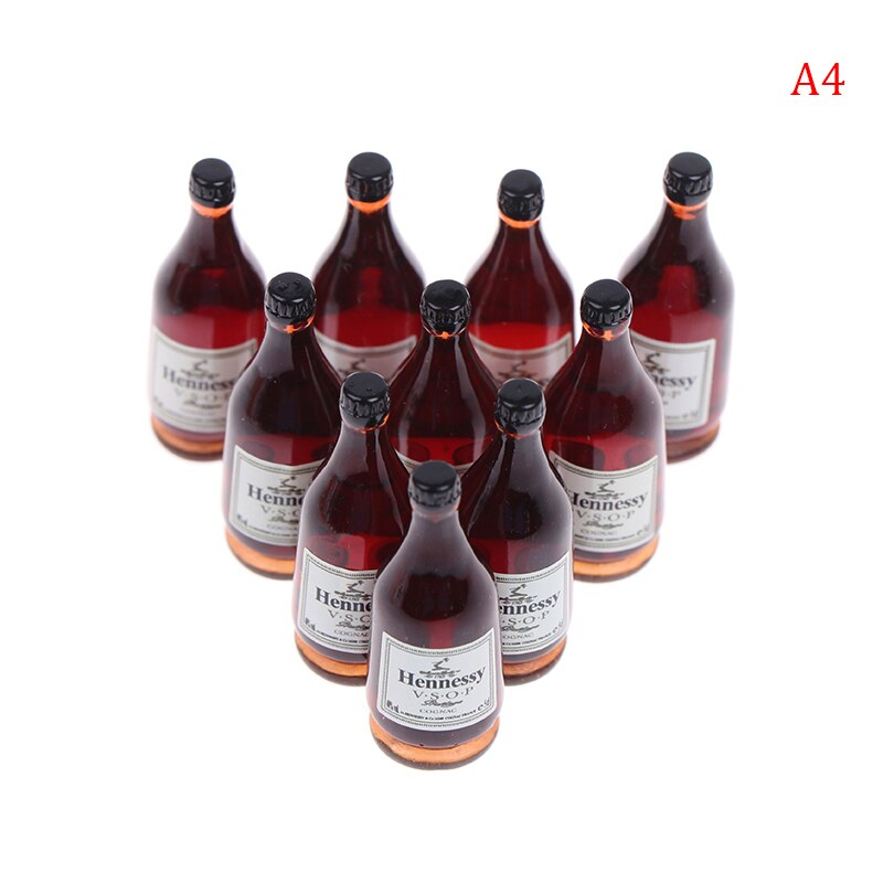 10pcs/set 1:12 Dollhouse Miniature Wine Bottle Whisky Simulation Drinks Model: A4