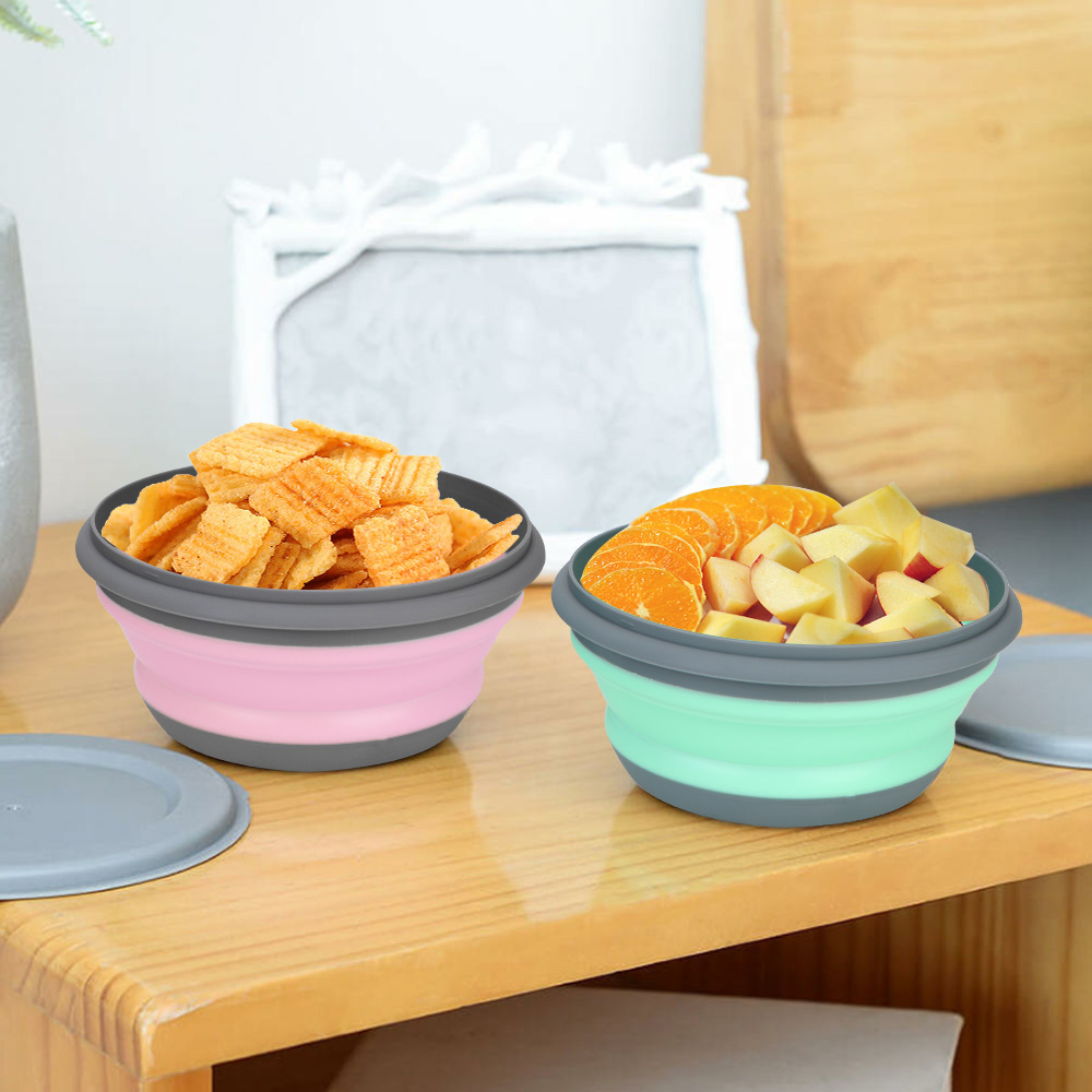 Foldable Salad Bowl Folding Lunch Box Tableware Set Bowl Sets with Lid Food Container 3Pcs/Set Portable Folding Bowl Silicone